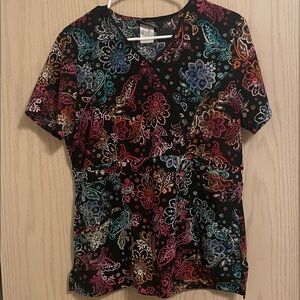 Runway Cherokee Multicolor Floral Paisley Women's Medium Scrub Top Butter Soft